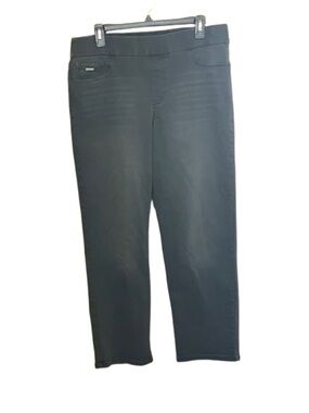 Nine West Charcoal Gray Pull-On Straight Jeans Size 14 Faux Front Pockets Casual